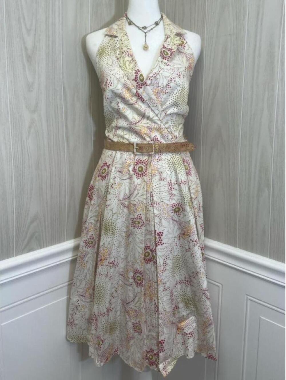 Amanda Smith multicoloured floral midi dress with belt. Size: 10